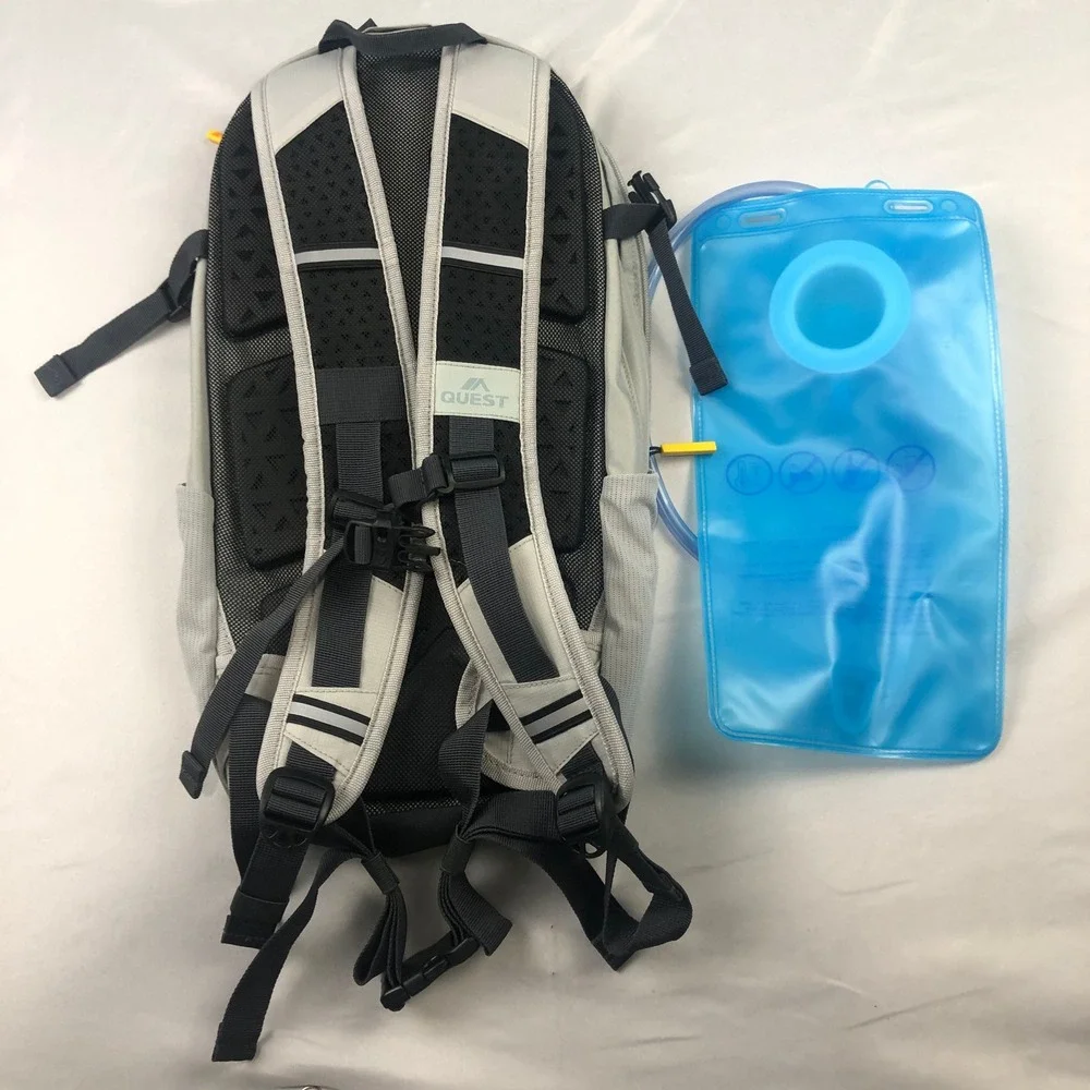 Quest Hydration Backpack Light Gray Hiking Pack with 2 Liter/72 oz Water Bladder